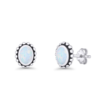 Oval Radiant Halo Stud Earring Lab Created White Opal 925 Sterling Silver Wholesale